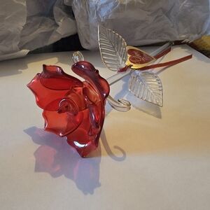 Elegant Red Glass Rose with Silver Stem